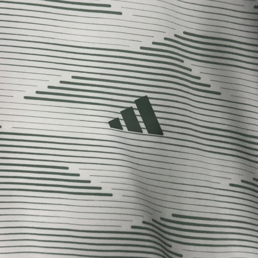 Adidas Polo Shirt Mens 2XL White Green Geometric Line Golf Performance Rugby